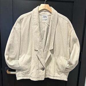 ZARA Cream Corduroy Shawl-Collar Blazer Jacket